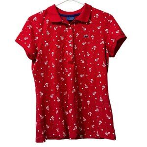 Le Tigre Polo Shirt Women Size Medium Red Anchors‎ Buttons Short Sleeve Preppy